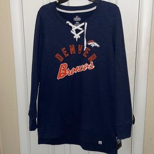 Denver Bronco sweatshirt.